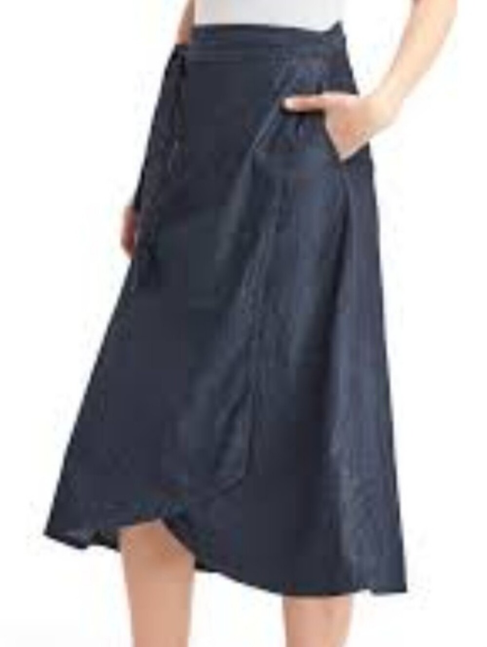 Gap 1969 Dark Wash Denim Wrap Skirt, Pockets, Tulip Front Hem Sz M